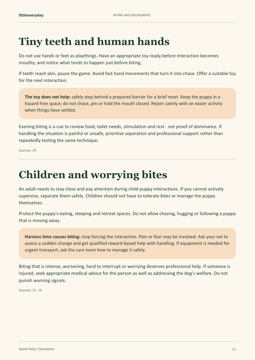 Actual page 11: Tiny teeth and human hands; Children and worrying bites